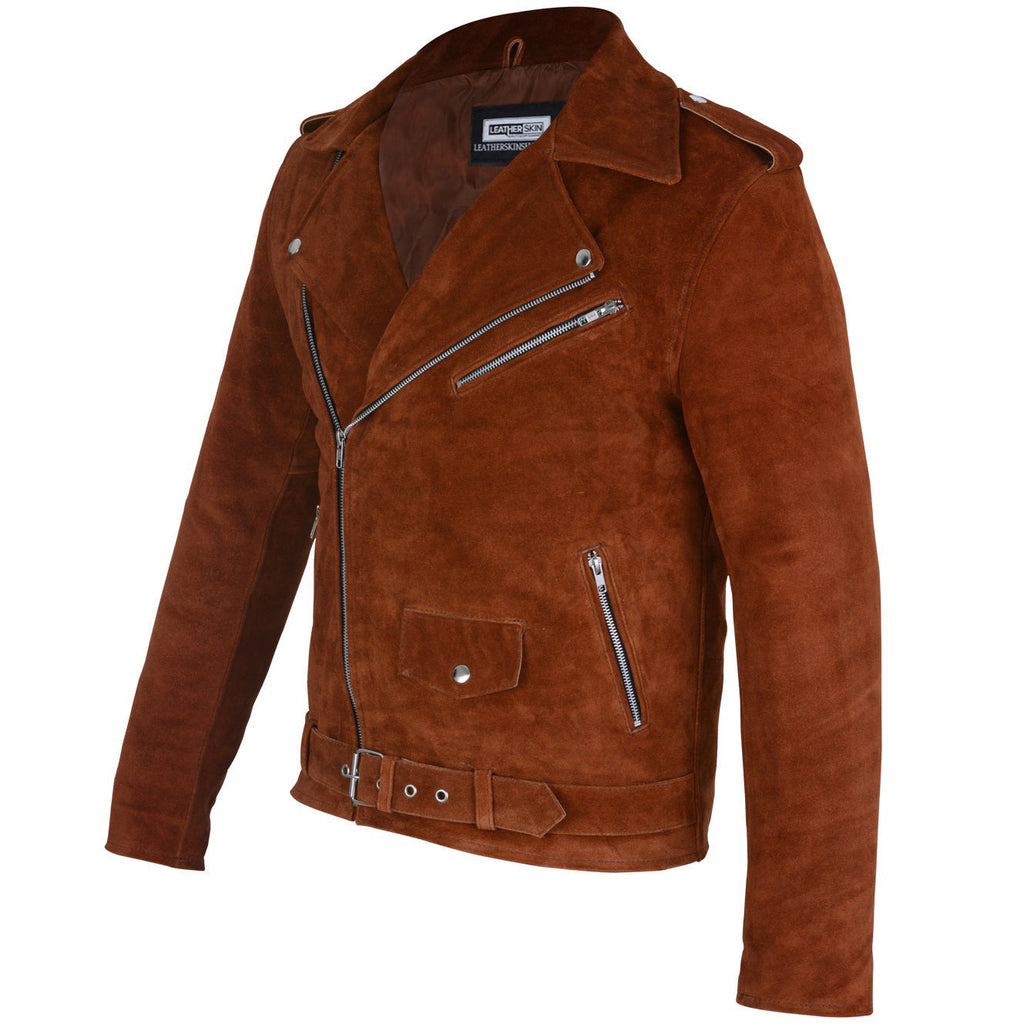 Mens Suede Jacket - Brown Suede Jacket with Asymmetrical Zip