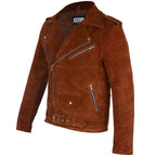 Mens Suede Jacket - Brown Suede Jacket with Asymmetrical Zip