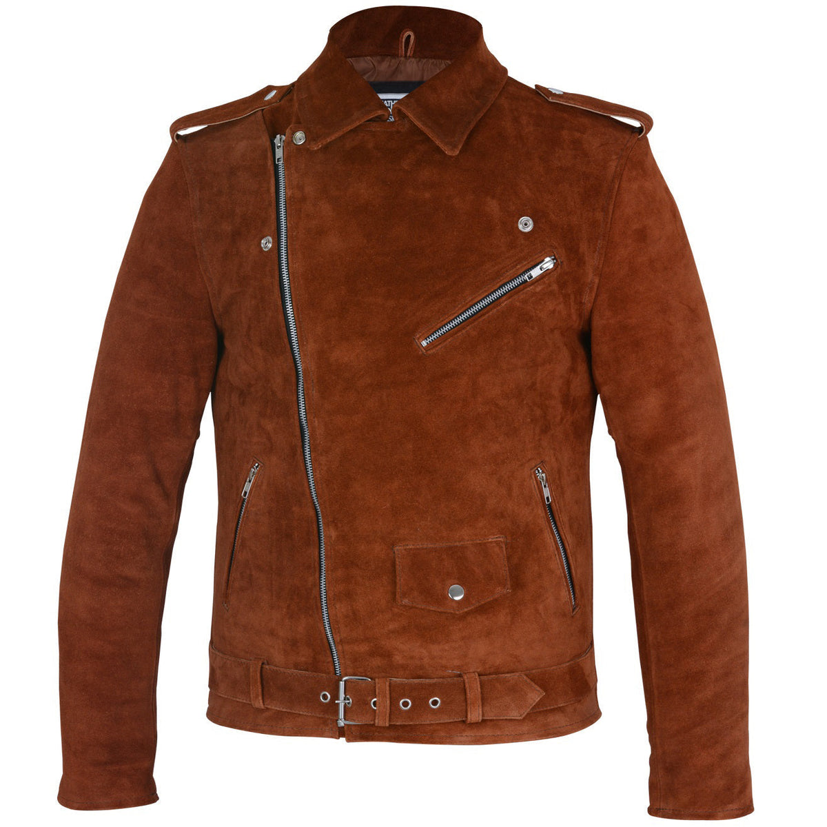 Mens Suede Jacket - Brown Suede Jacket with Asymmetrical Zip