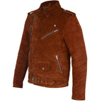 Mens Suede Jacket - Brown Suede Jacket with Asymmetrical Zip