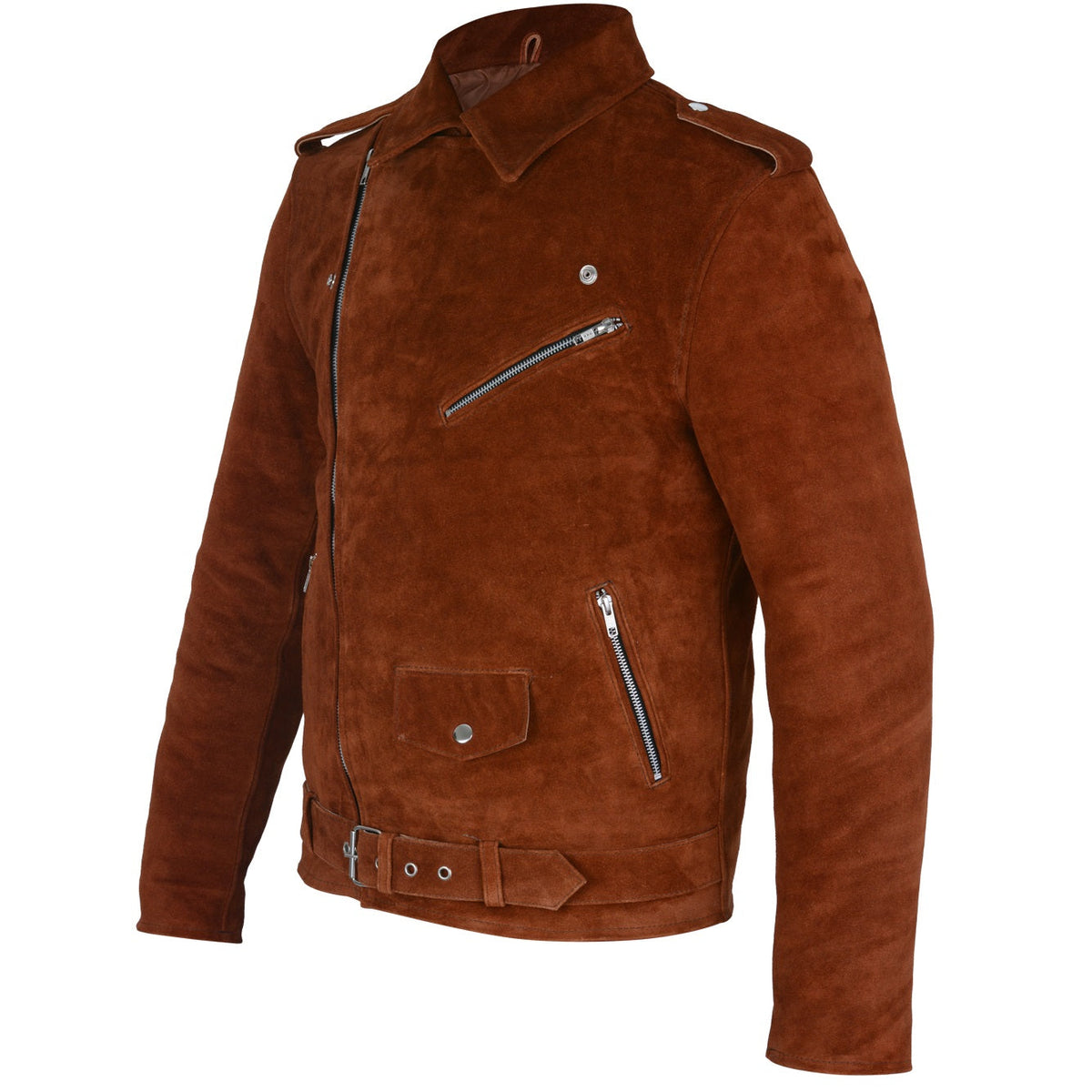 Mens Suede Jacket - Brown Suede Jacket with Asymmetrical Zip