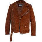 Mens Suede Jacket - Brown Suede Jacket with Asymmetrical Zip