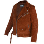 Mens Suede Jacket - Brown Suede Jacket with Asymmetrical Zip