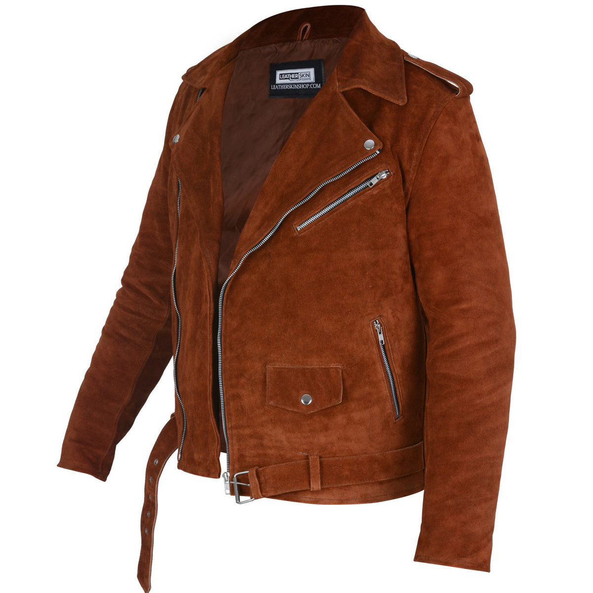 Mens Suede Jacket - Brown Suede Jacket with Asymmetrical Zip