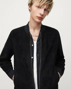 Men's Black Suede Leather Bomber Jacket - Timeless Elegance