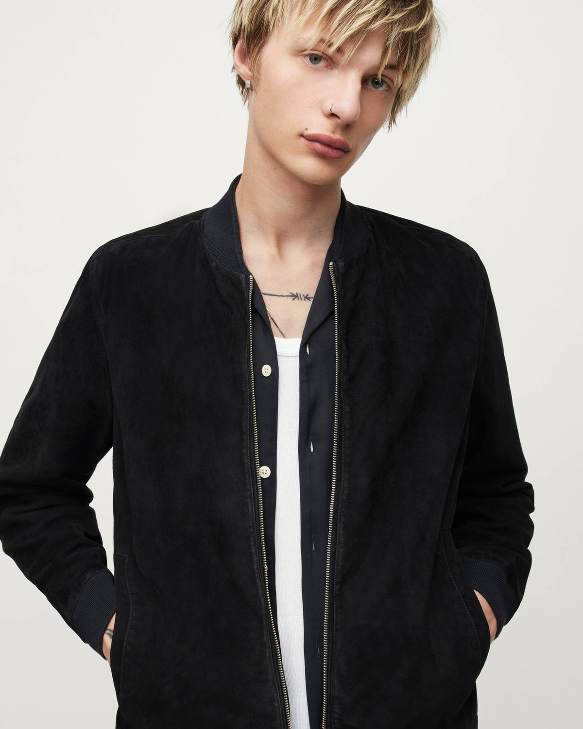 Men's Black Suede Leather Bomber Jacket - Timeless Elegance