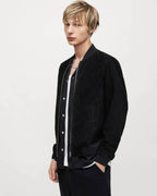 Men's Black Suede Leather Bomber Jacket - Timeless Elegance