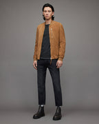 Men's Brown Suede Leather Bomber Jacket