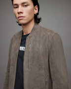 Men's Gray Suede Leather Bomber Jacket by Avanzar