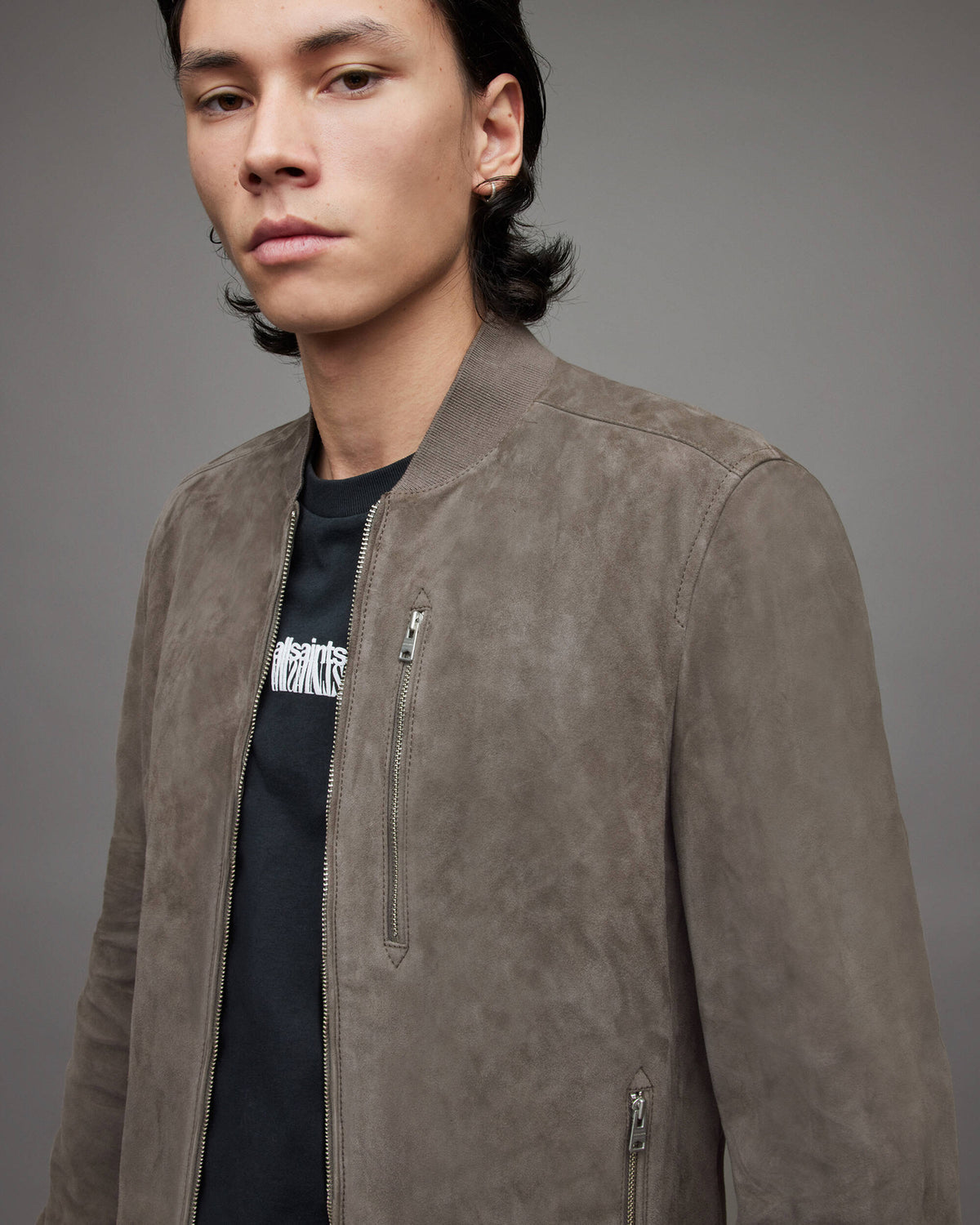 Men's Gray Suede Leather Bomber Jacket by Avanzar