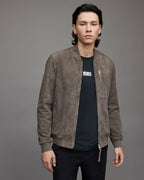 Men's Gray Suede Leather Bomber Jacket by Avanzar