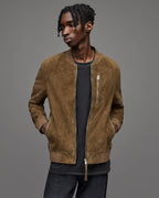 Men's Tan Brown Suede Leather Bomber Jacket