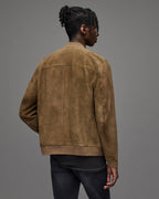 Men's Tan Brown Suede Leather Bomber Jacket