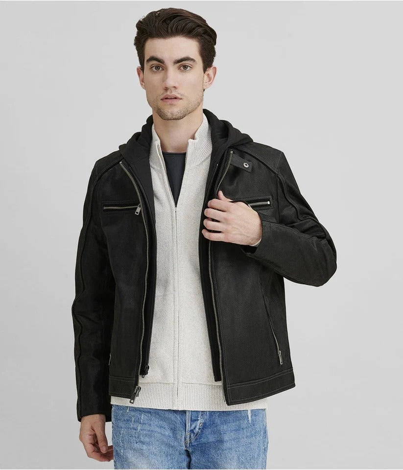 Men's Black Suede Café Racer Jacket Sleek & Stylish