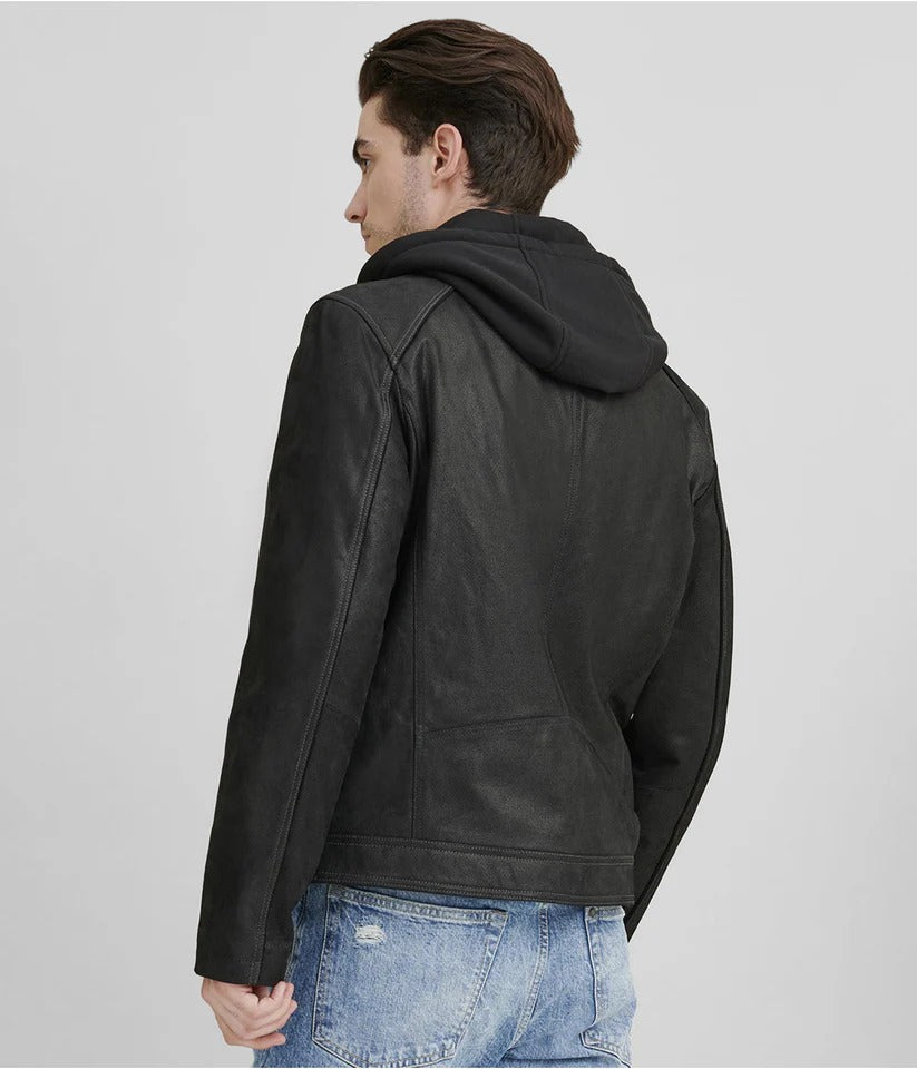 Men's Black Suede Café Racer Jacket Sleek & Stylish