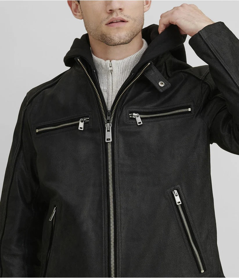 Men's Black Suede Café Racer Jacket Sleek & Stylish
