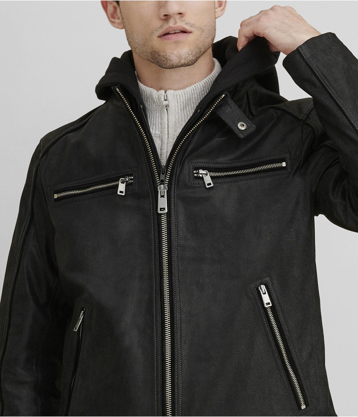 Men's Black Suede Leather Cafe Racer Jacket - Premium Style