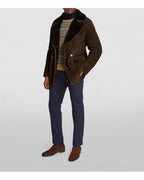 Men's Suede Leather Sheepskin Blazer in Brown