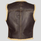 Mens Tan Brown Shearling Biker Style Real Leather Vest