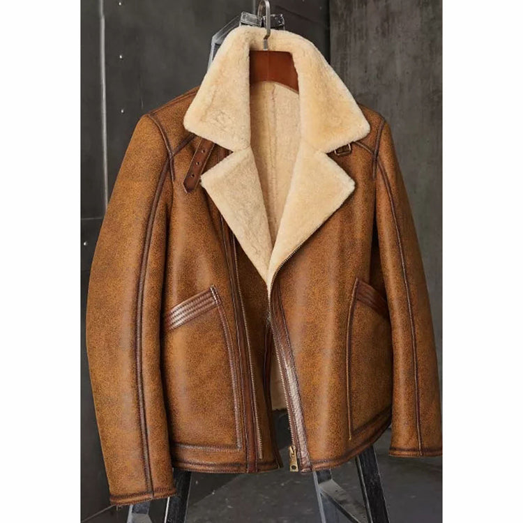Men’s Tan Brown Leather Shearling Jacket