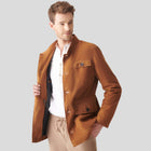 Mens Tan Brown Suede Leather Trucker Coat