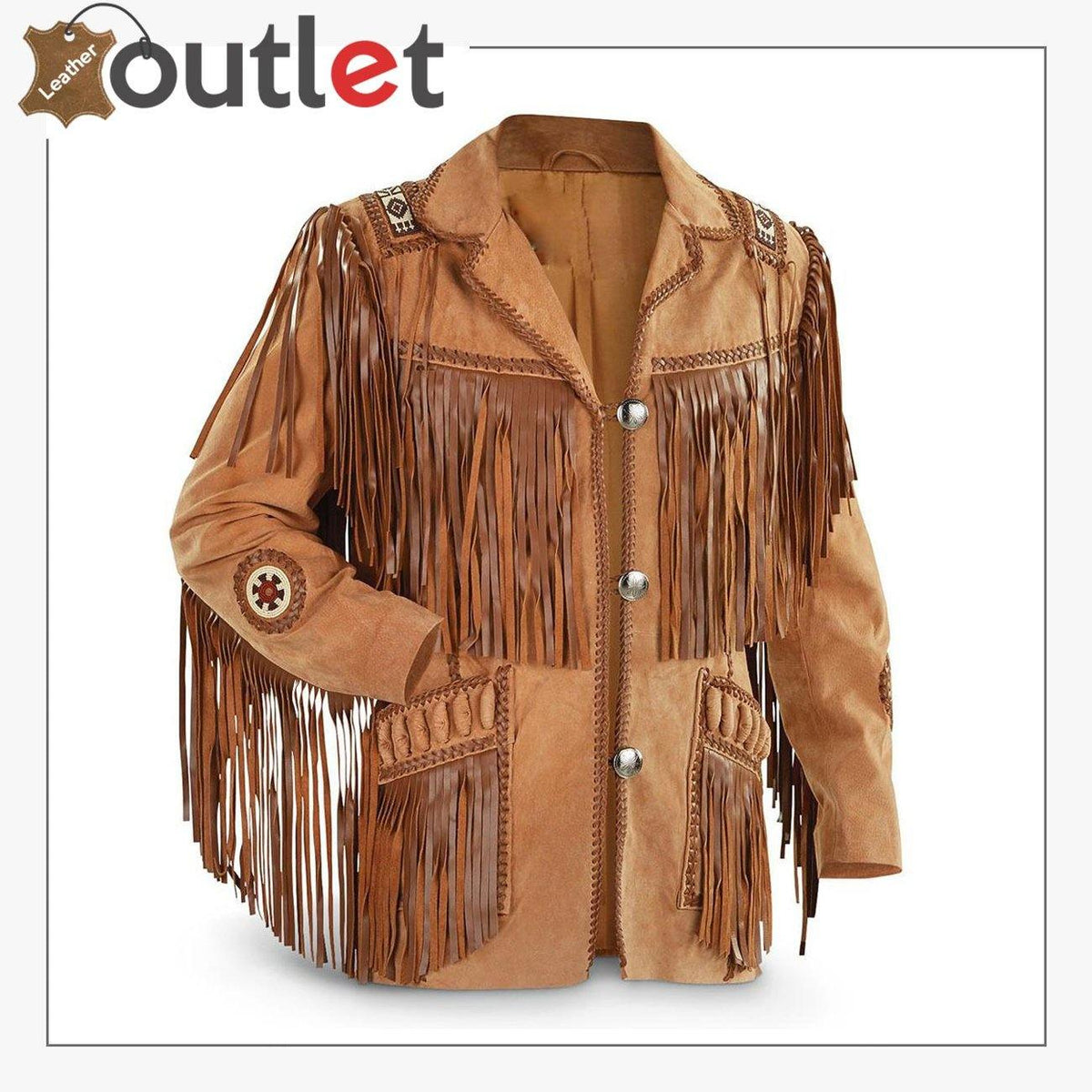 Mens Traditional Cowboy Western Leather Jacket Coat