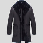 Mens Vintage Black Shearling Sheepskin Trench Coat