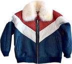 Mens Winter V Bomber Leather Jacket With Fur