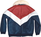 Mens Winter V Bomber Leather Jacket With Fur