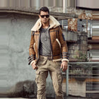 Mens Aviator Brown Double Collar Flight Shearling Leather Jacket Coat