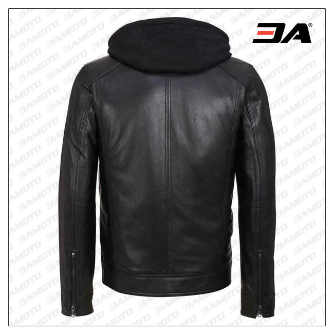 Mens Best Black Leather Jacket With Removable Hood
