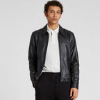 Men’s Black Sheepskin Leather Jacket with Down Collar