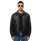 Mens Black Genuine Lambskin Leather Oversized Trucker Jacket