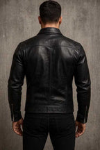 Mens Black Lambskin Leather Shirt Jacket Slim Fit