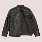 Mens Black Lambskin Leather Moto Riding Jacket