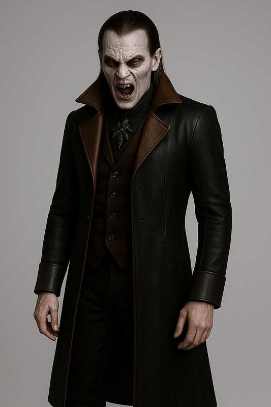 Mens Black Leather Trench Coat Gothic Steampunk Long Coat