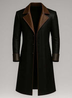 Mens Black Leather Trench Coat Gothic Steampunk Long Coat