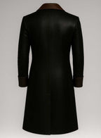 Mens Black Leather Trench Coat Gothic Steampunk Long Coat