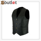 Mens Black Plain Real Leather Vests