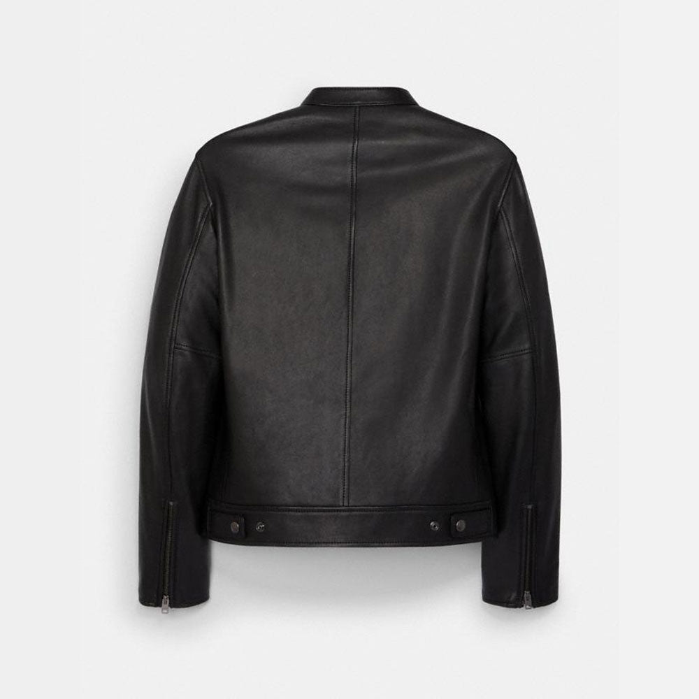 Men’s Black Sheepskin Cafe Racer Leather Biker Jacket by Avanzar