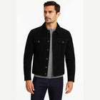 Mens Black Sheepskin Suede Leather Trucker Jacket Western Style