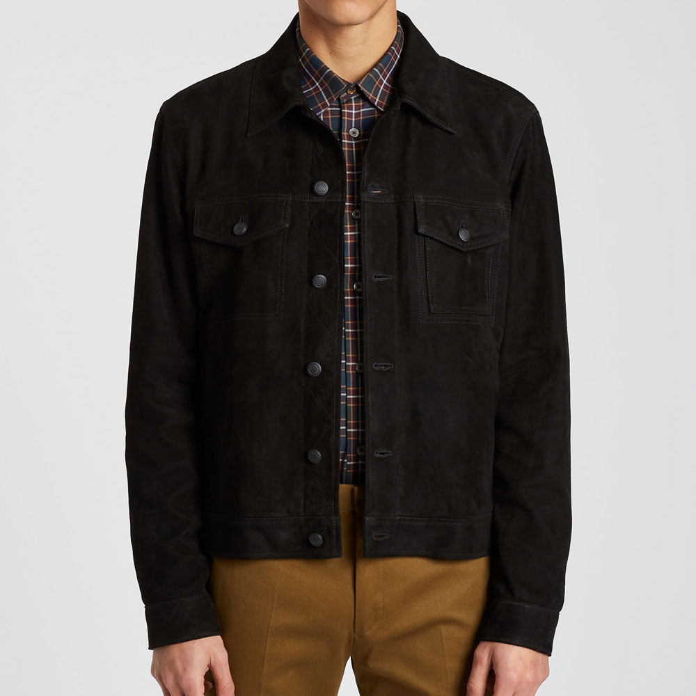 Men's Black Suede Leather Trucker Jacket - Classic & Durable
