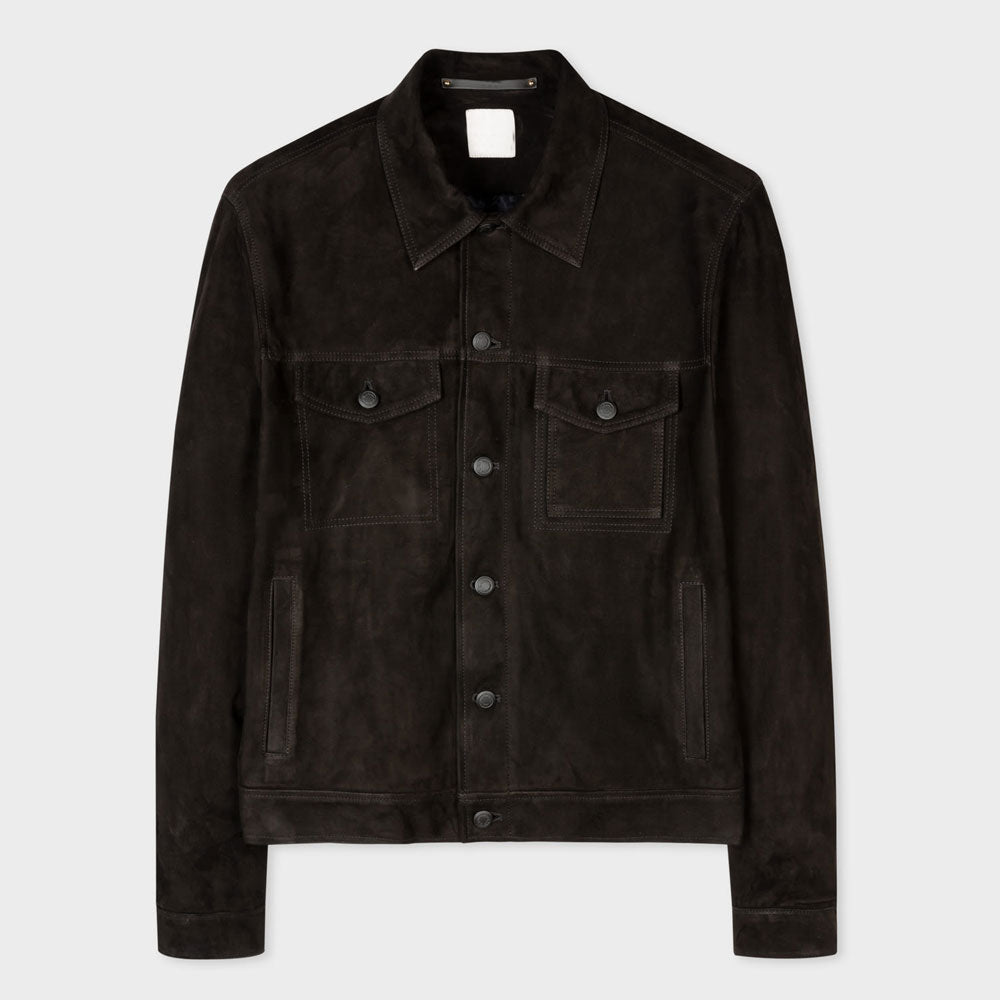 Men's Black Suede Leather Trucker Jacket - Classic & Durable