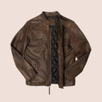 Men’s Brown Cafe Racer Lambskin Leather Motorcycle Jacket