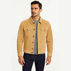 Mens Brown Sheepskin Suede Trucker Jacket Classic Western Style
