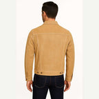 Mens Brown Sheepskin Suede Trucker Jacket Classic Western Style