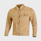 Mens Brown Sheepskin Suede Trucker Jacket Classic Western Style