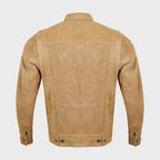 Mens Brown Sheepskin Suede Trucker Jacket Classic Western Style