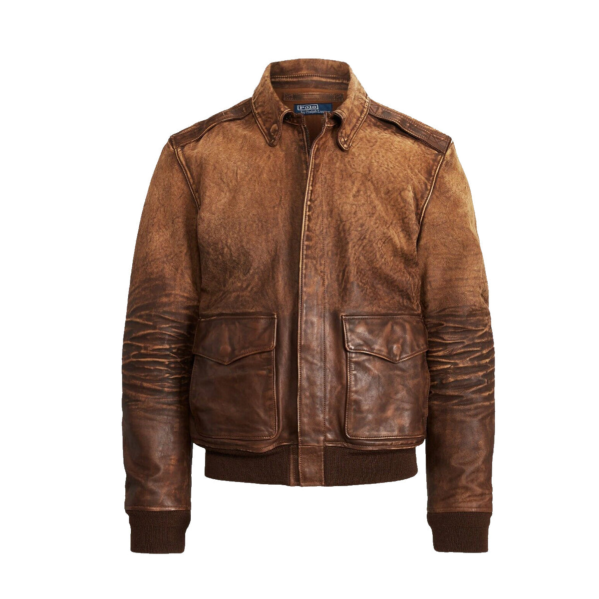 Mens Brown Vintage Hand Detailed Leather Bomber Jacket