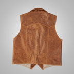 Men's Brown Western Cowboy Waistcoat Buffalo Leather Vest